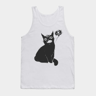 Black Cat With Third Eye, Skull And Cross Bones, Weird Kitty Tank Top